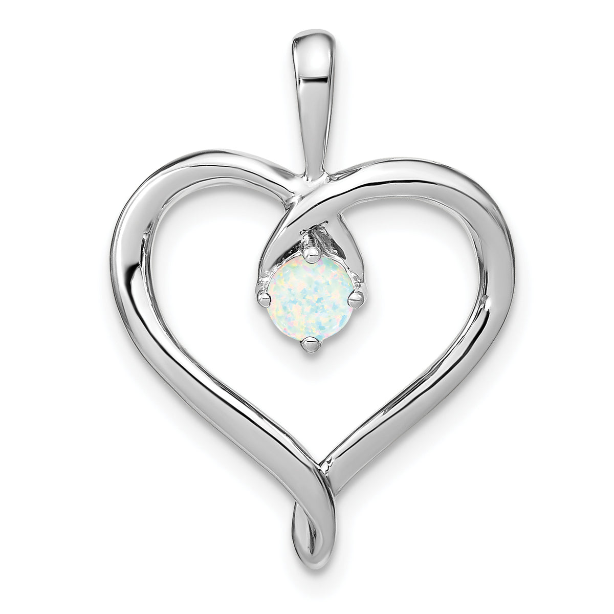 14k White Gold Created Opal Heart Pendant