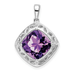 Sterling Silver Rhodium-plated Amethyst and Diamond Pendant