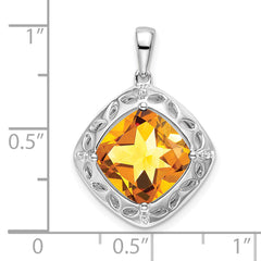 Sterling Silver Citrine and Diamond Pendant