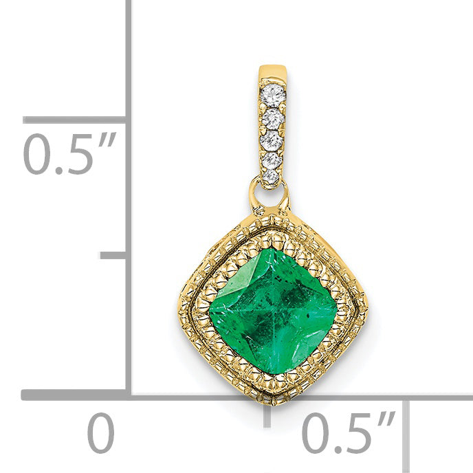 10k Cushion Emerald and Diamond Pendant