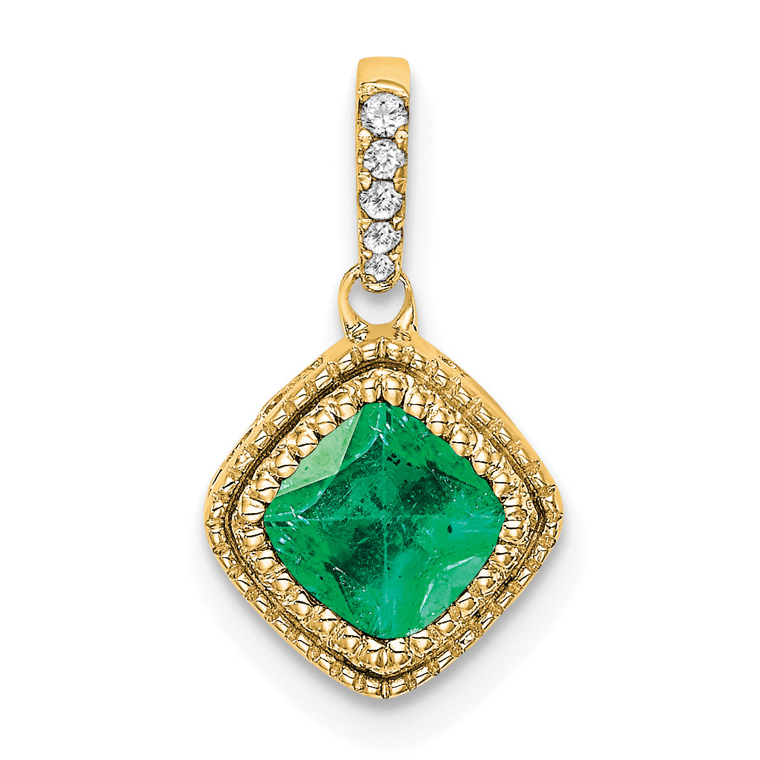 10k Cushion Emerald and Diamond Pendant