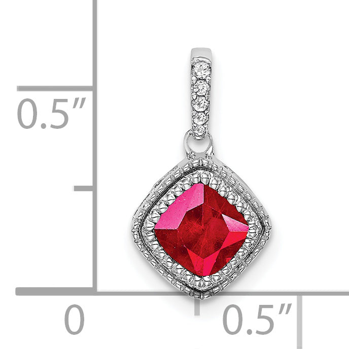 10k White Gold Cushion Ruby and Diamond Pendant