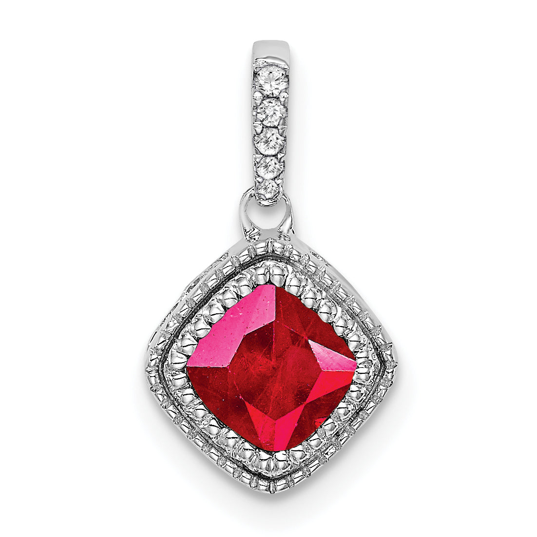 10k White Gold Cushion Ruby and Diamond Pendant