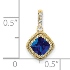 10k Cushion Sapphire and Diamond Pendant