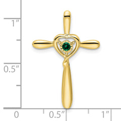 10k Created Emerald Cross w/Heart Chain Slide