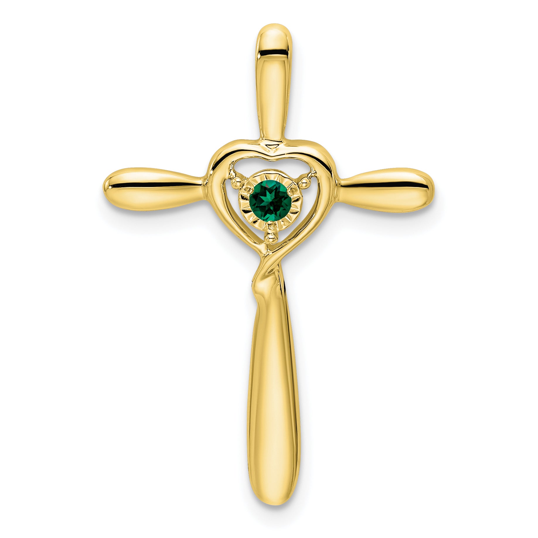 10k Created Emerald Cross w/Heart Chain Slide