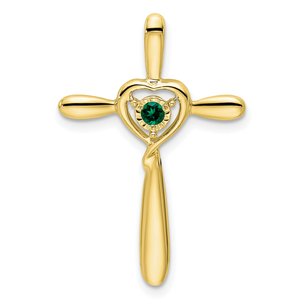 10k Created Emerald Cross w/Heart Chain Slide