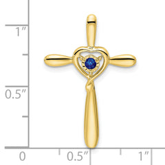 10k Created Sapphire Cross w/Heart Chain Slide