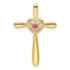 10k Pink Tourmaline Cross w/Heart Chain Slide