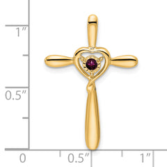 10k Rhodolite Garnet Cross w/Heart Chain Slide