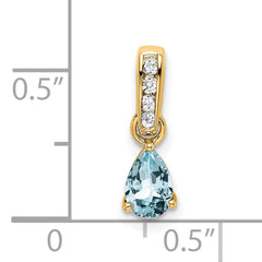 10k Yellow Gold Pear Aquamarine and Diamond Pendant