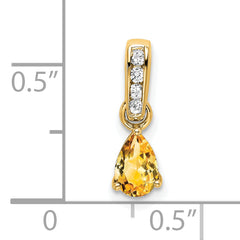 10k Yellow Gold Pear Citrine and Diamond Pendant