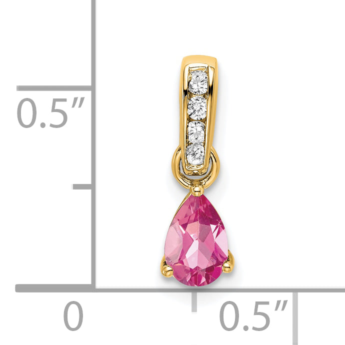 10k Yellow Gold Pear Pink Tourmaline and Diamond Pendant