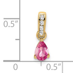 10k Yellow Gold Pear Pink Tourmaline and Diamond Pendant