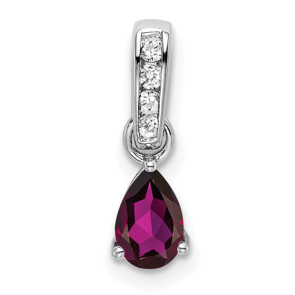 10k White Gold Pear Rhodolite Garnet and Diamond Pendant