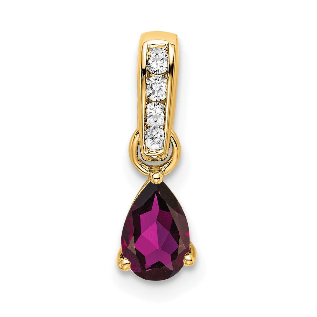 10k Yellow Gold Pear Rhodolite Garnet and Diamond Pendant