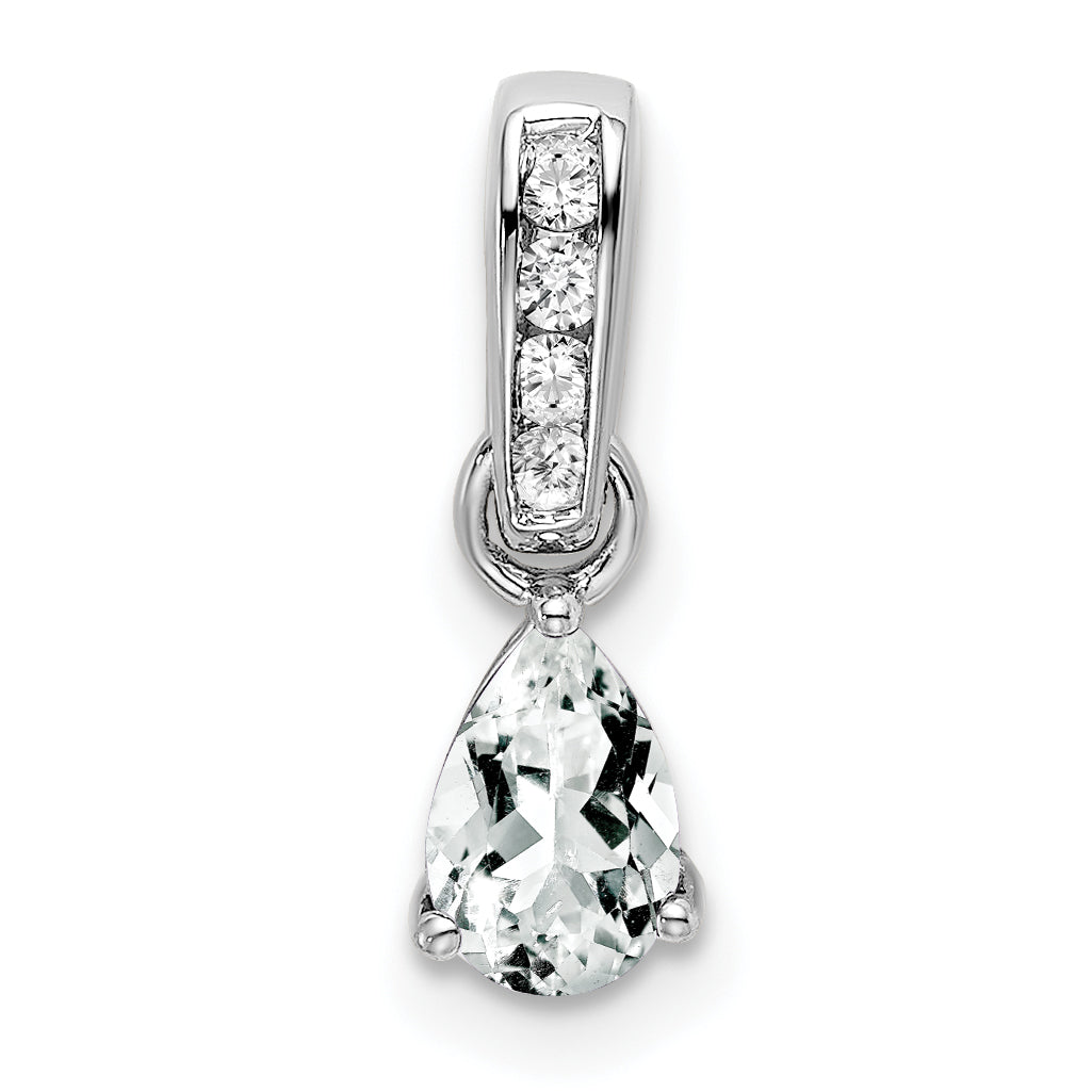 10k White Gold Pear White Topaz and Diamond Pendant