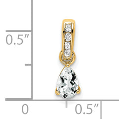 10k Yellow Gold Pear White Topaz and Diamond Pendant