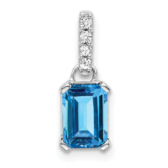 10k White Gold Blue Topaz and Diamond Pendant