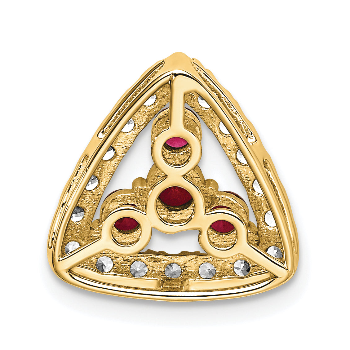 14K Lab Grown Diamond SI1/SI2, G H, & Cr Ruby Triangle Pendant