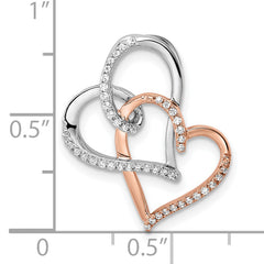 14k Two-tone White and Rose Double Heart Diamond Chain Slide