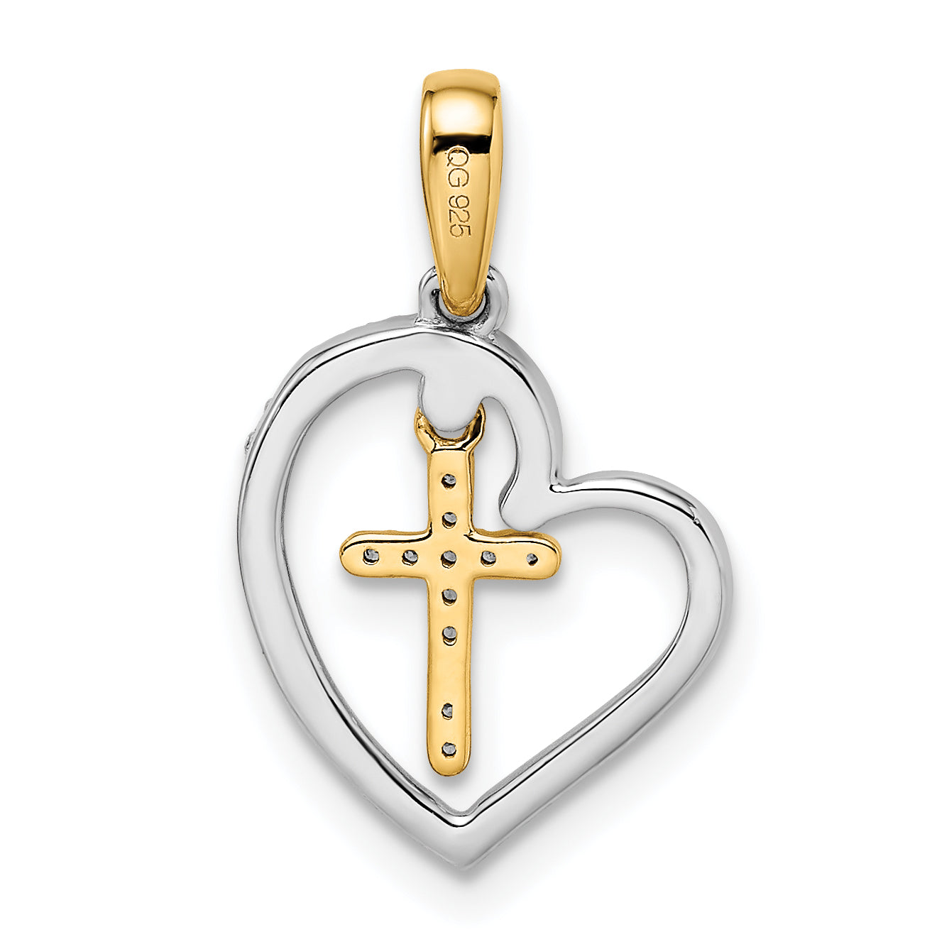 14k Two-tone Heart with Cross Diamond Pendant