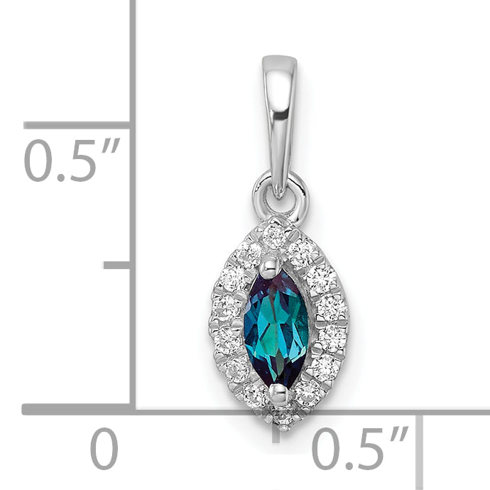 14K White Gold Lab Grown Diamond and Created Alexandrite Pendant