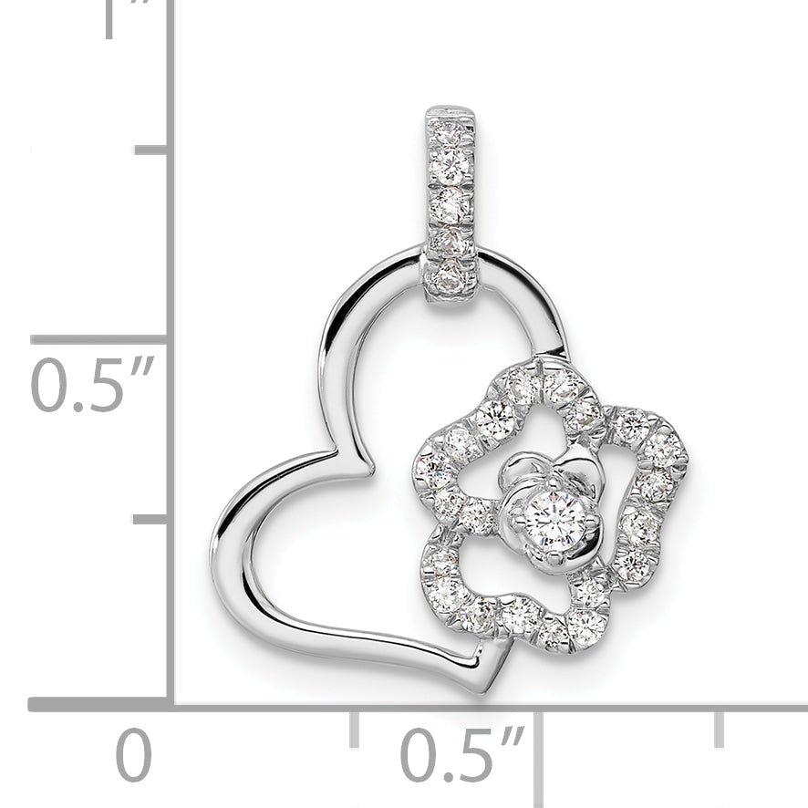 14K White Gold Lab Grown Diamond Heart and Flower Pendant