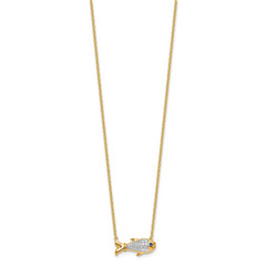 14K Lab Grown Diamond and Created Blue Sapphire Fish Necklace