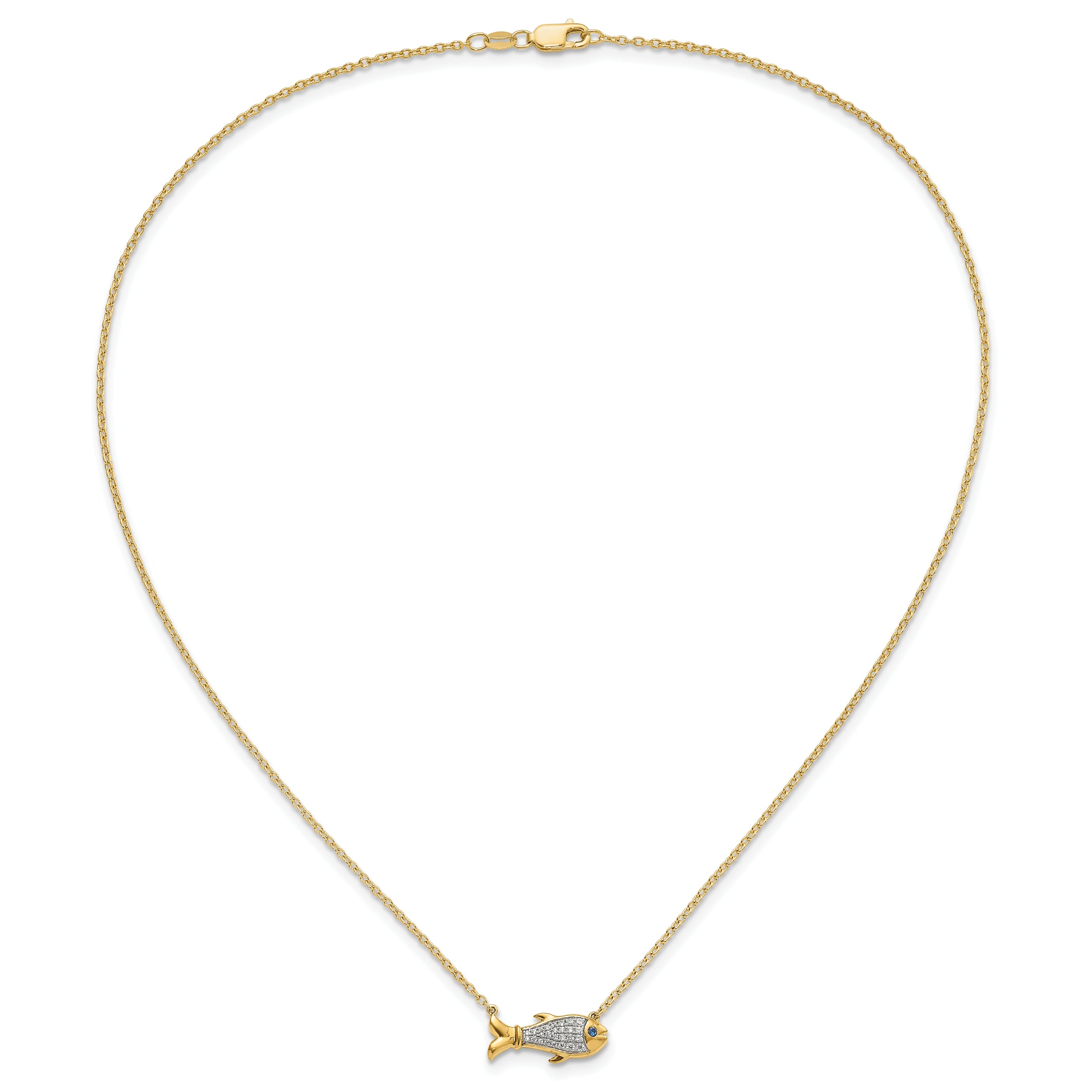 14K Lab Grown Diamond and Created Blue Sapphire Fish Necklace