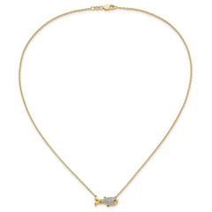 14K Lab Grown Diamond and Created Blue Sapphire Fish Necklace