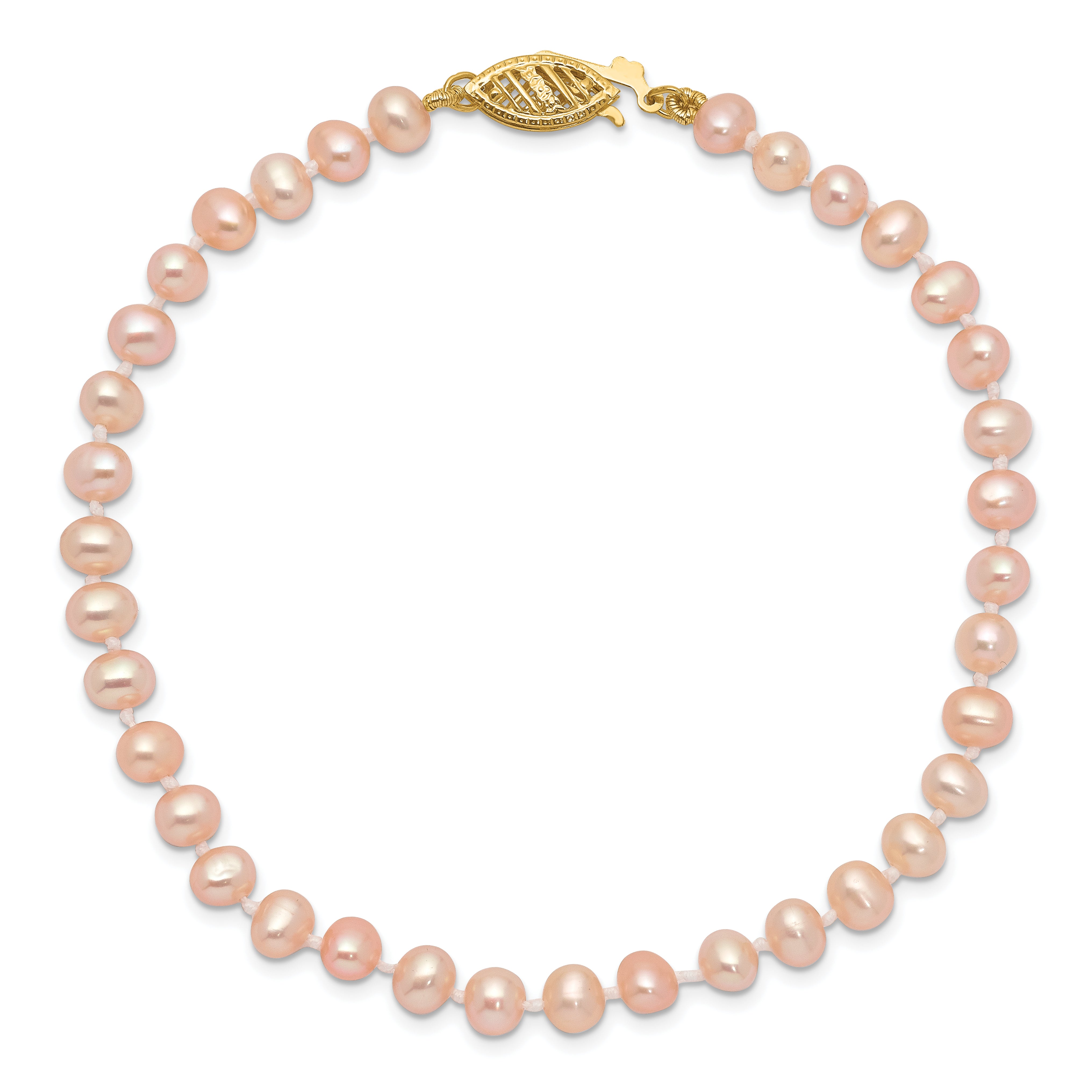 14k 4-5mm Pink Near Round Freshwater Cultured Pearl Bracelet