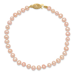 14k 4-5mm Pink Near Round Freshwater Cultured Pearl Bracelet