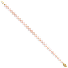 14k 5-6mm Pink Near Round Freshwater Cultured Pearl Bracelet