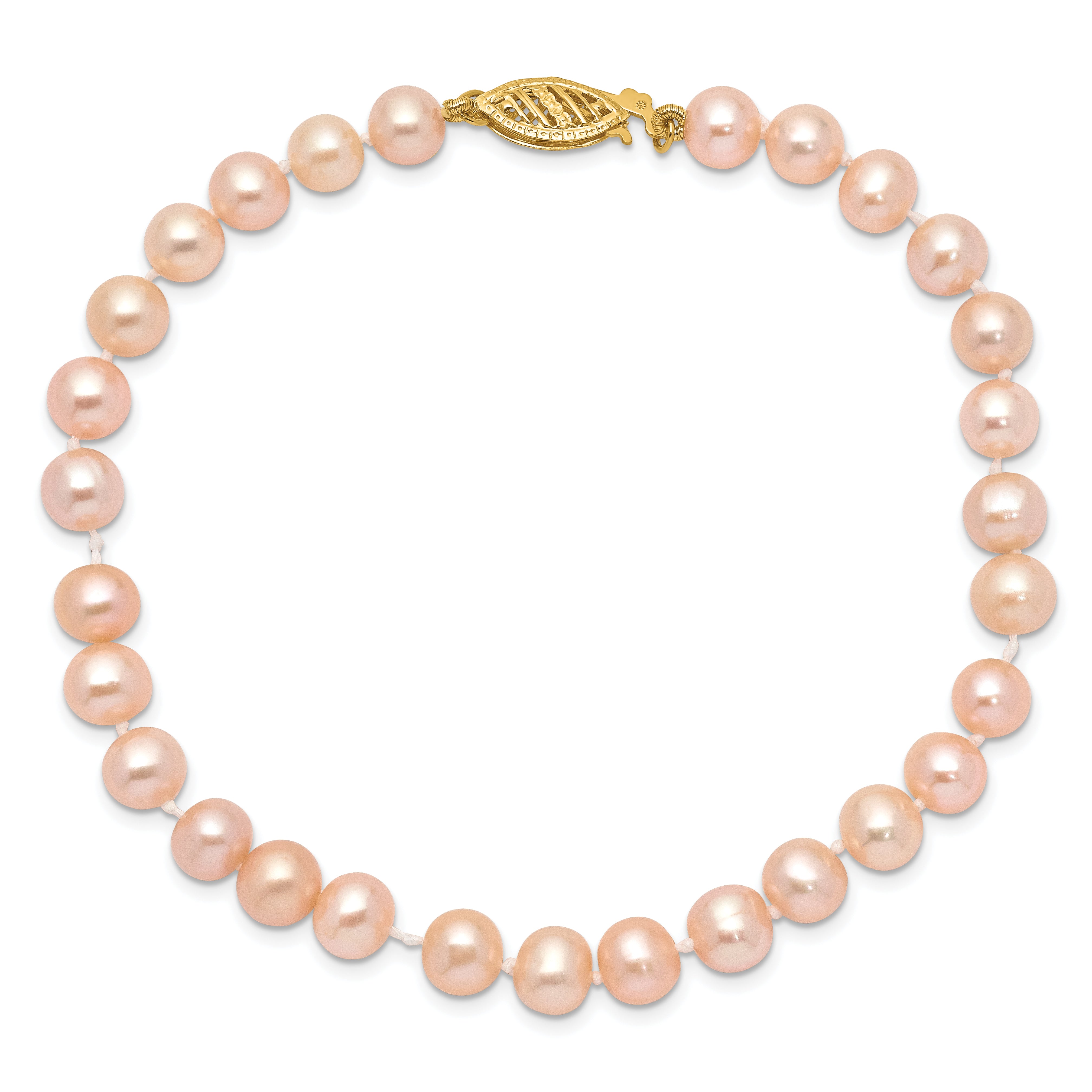 14k 5-6mm Pink Near Round Freshwater Cultured Pearl Bracelet