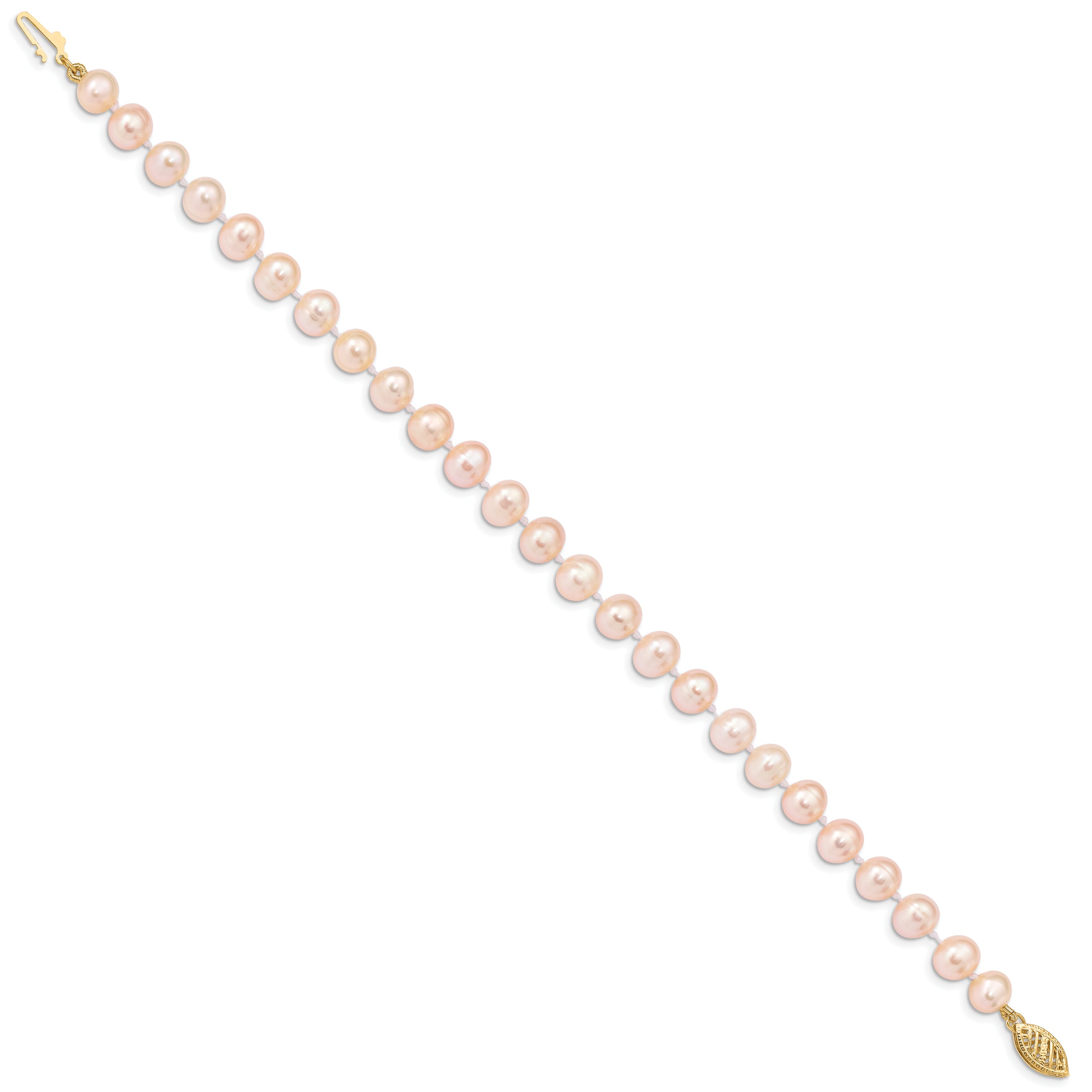 14k 6-7mm Pink Near Round Freshwater Cultured Pearl Bracelet