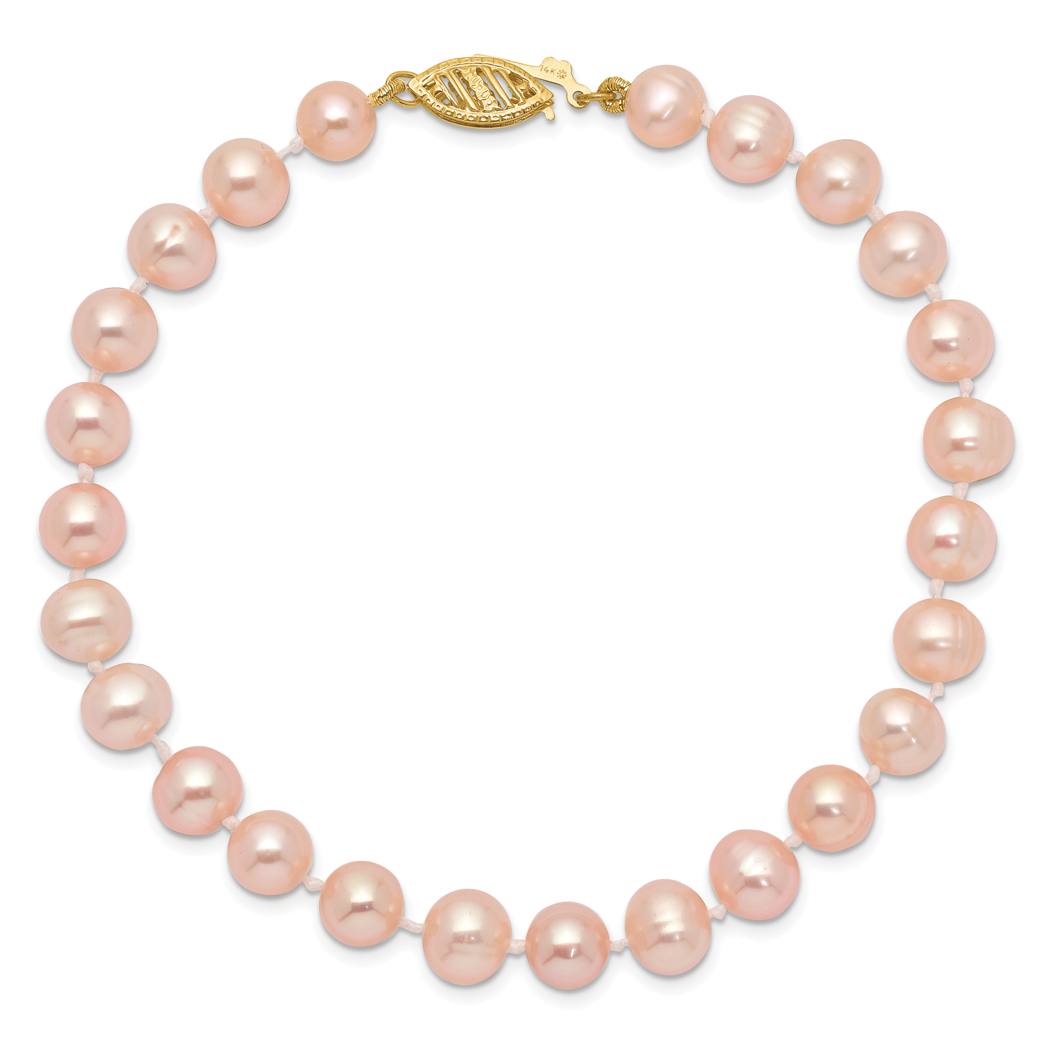 14k 6-7mm Pink Near Round Freshwater Cultured Pearl Bracelet