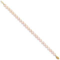 14k 7-8mm Pink Near Round Freshwater Cultured Pearl Bracelet