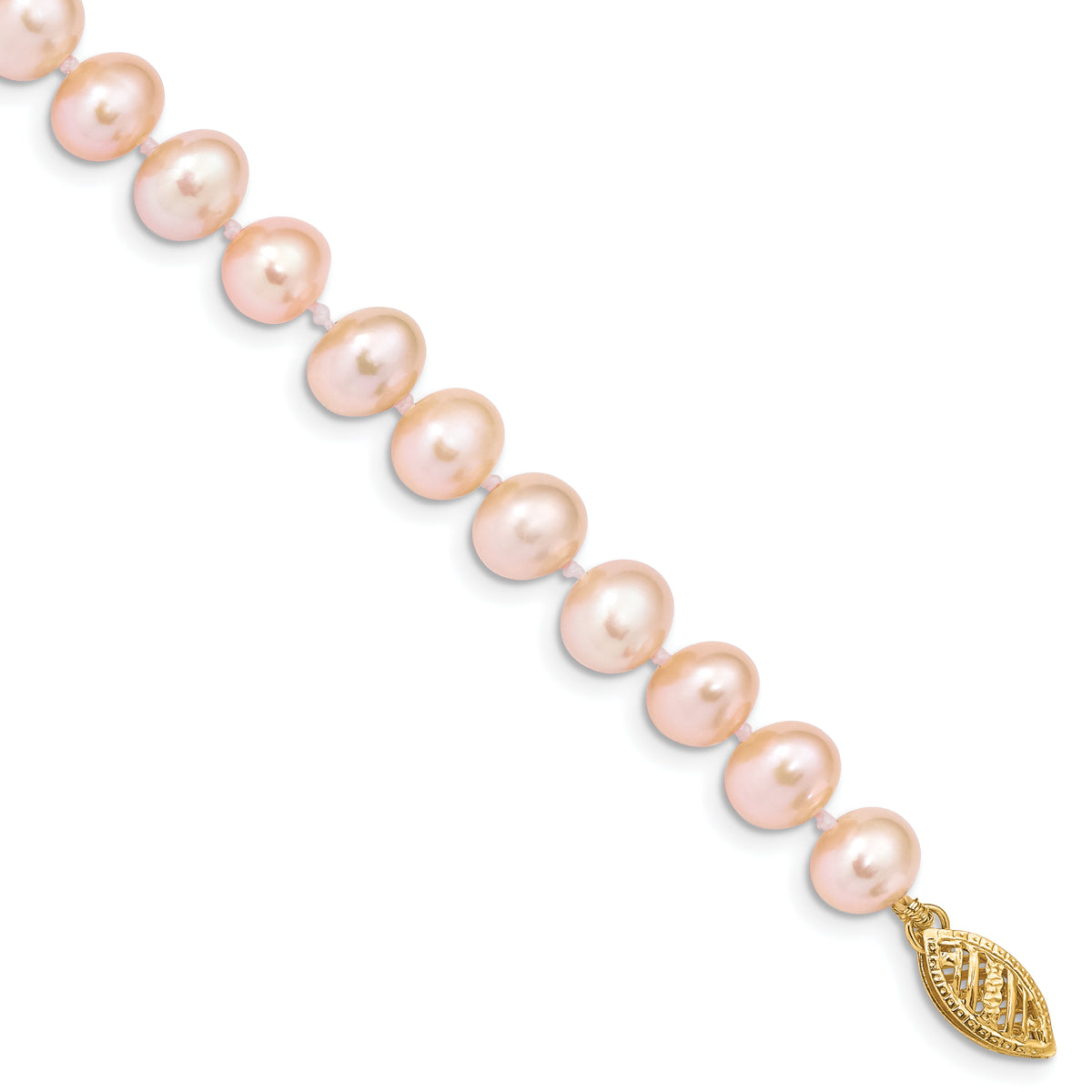 14k 7-8mm Pink Near Round Freshwater Cultured Pearl Bracelet