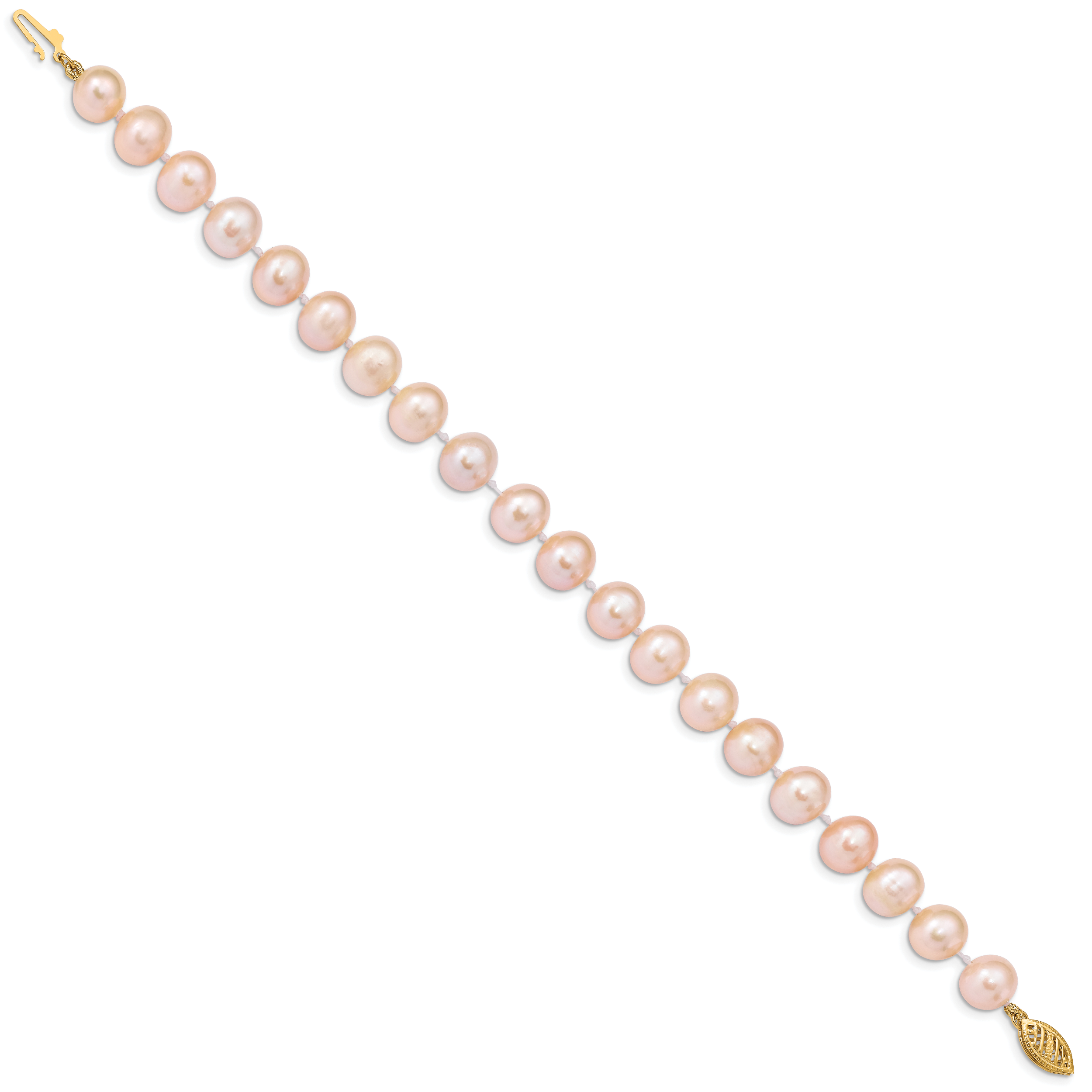14k 8-9mm Pink Near Round Freshwater Cultured Pearl Bracelet