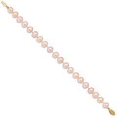 14k 8-9mm Pink Near Round Freshwater Cultured Pearl Bracelet