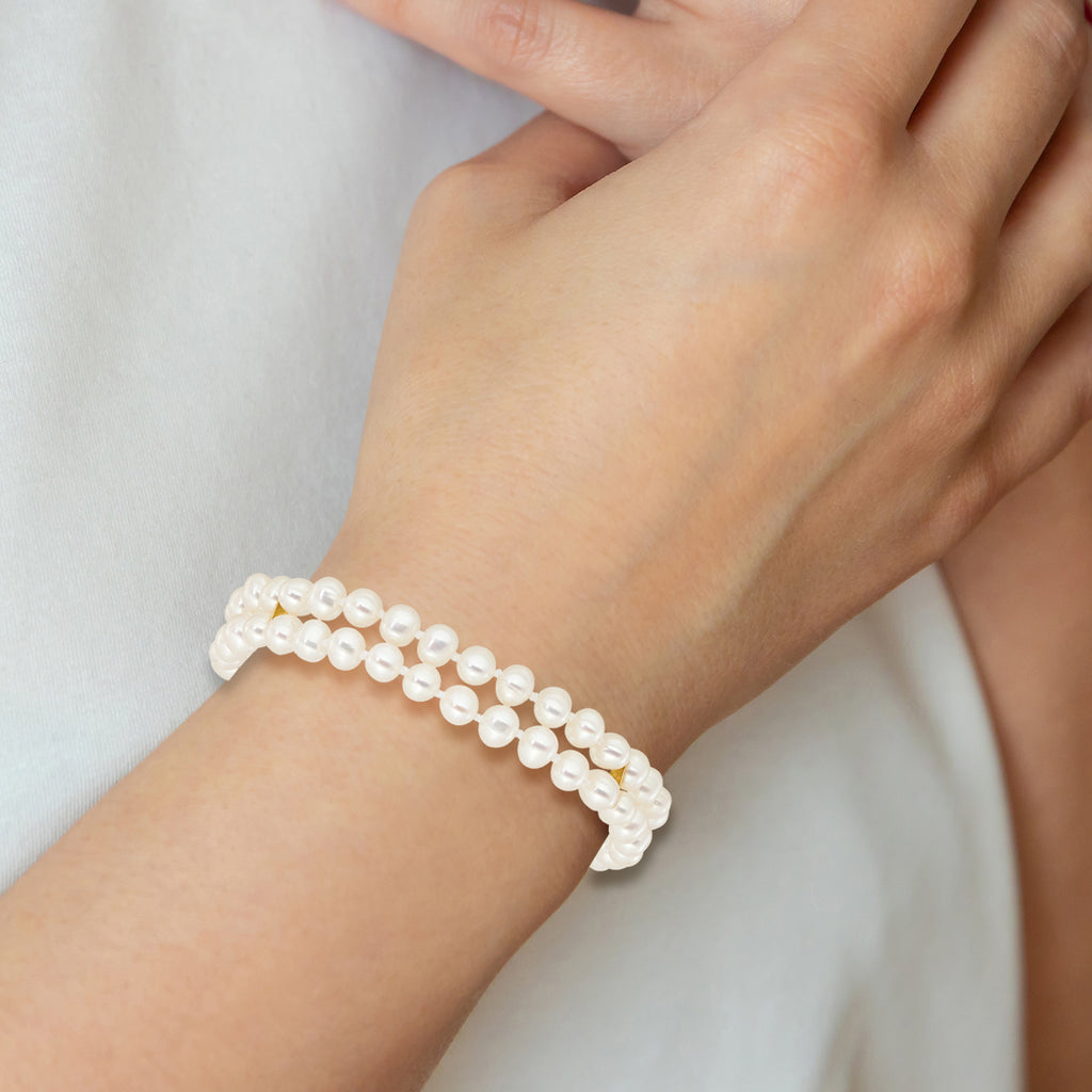 14k 5-6mm White Near Round FW Cultured Pearl 2-strand Bracelet