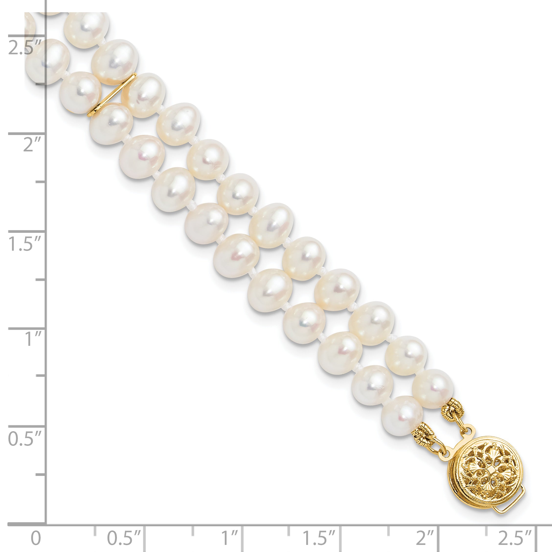 14k 5-6mm White Near Round FW Cultured Pearl 2-strand Bracelet