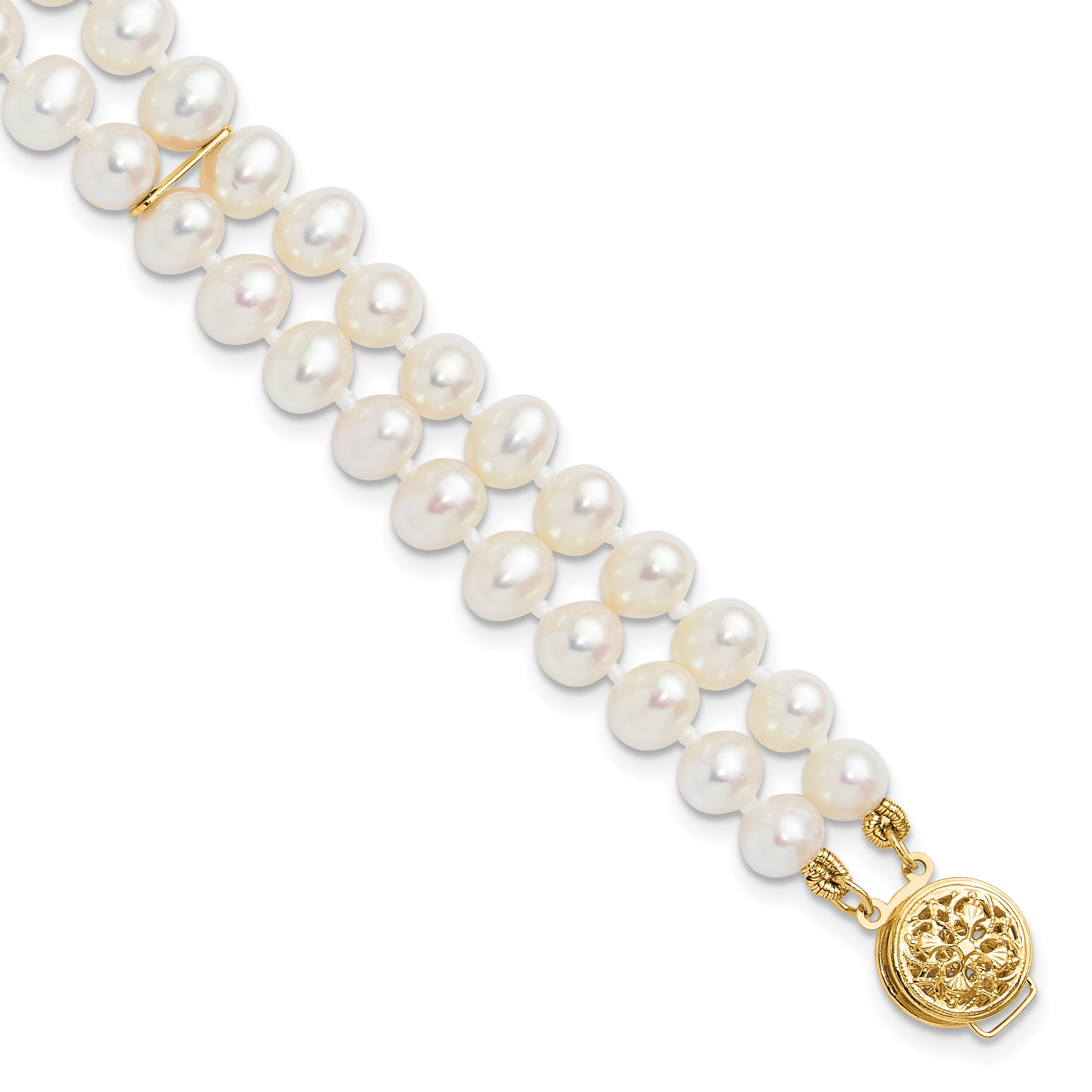 14k 5-6mm White Near Round FW Cultured Pearl 2-strand Bracelet Main image
