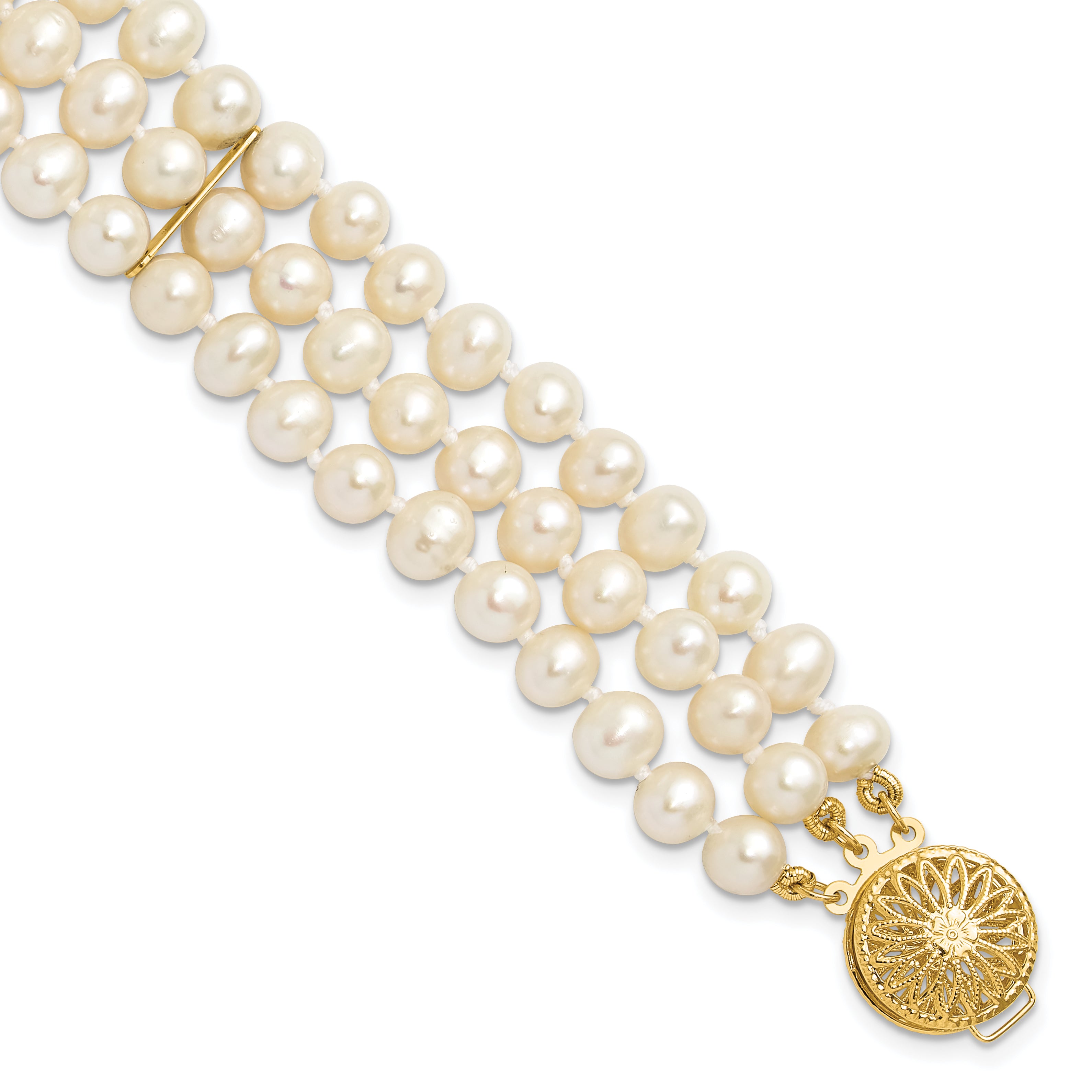14k 5-6mm White Near Round FW Cultured Pearl 3-strand Bracelet Main image