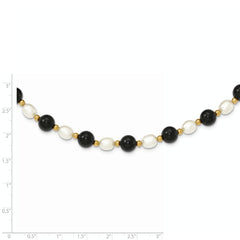 14K 6-7mm White Rice FW Cultured Pearl Onyx Bead Necklace