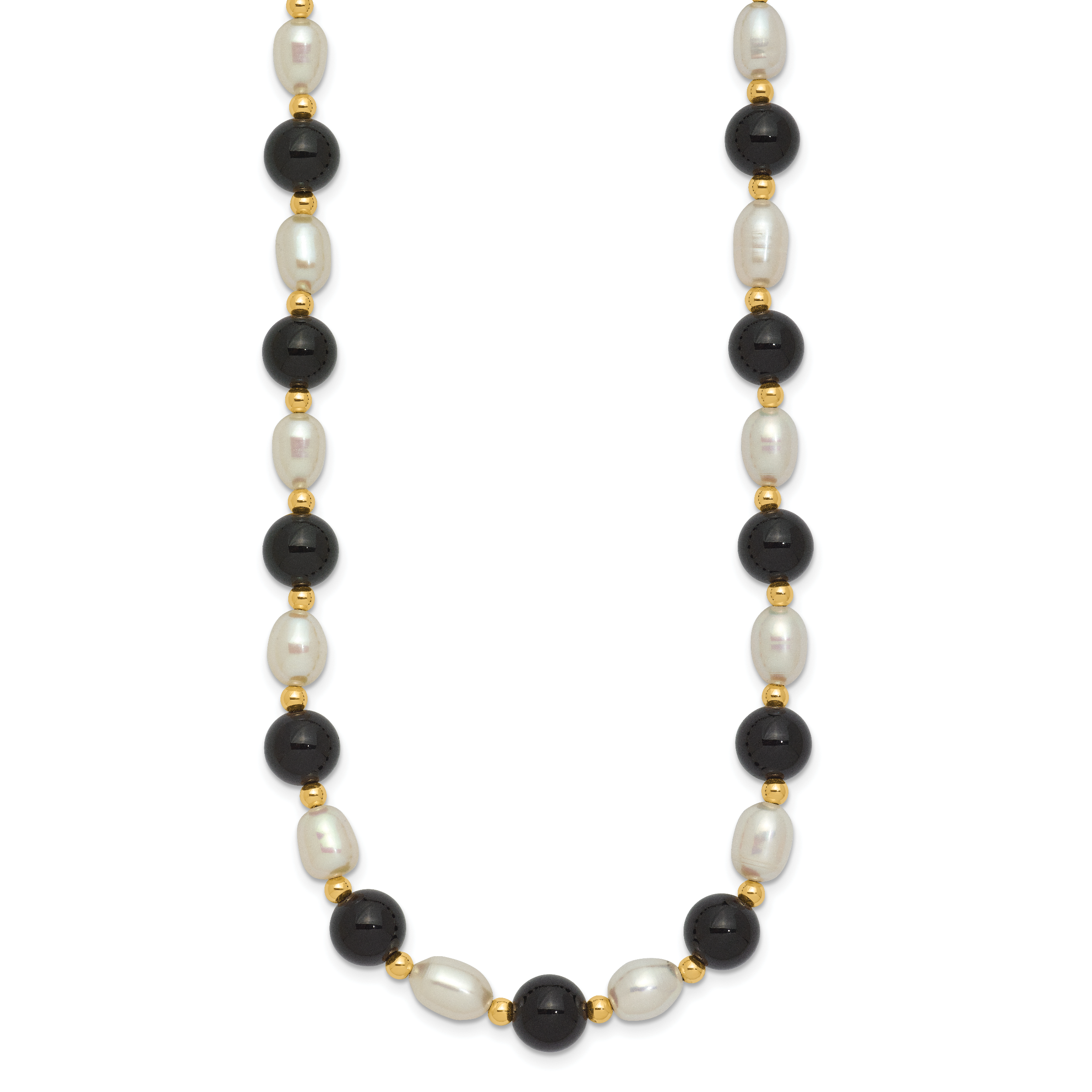14k 6-7mm White Rice FW Cultured Pearl Onyx Bead Necklace Secondary image