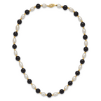 14k 6-7mm White Rice FW Cultured Pearl Onyx Bead Necklace
