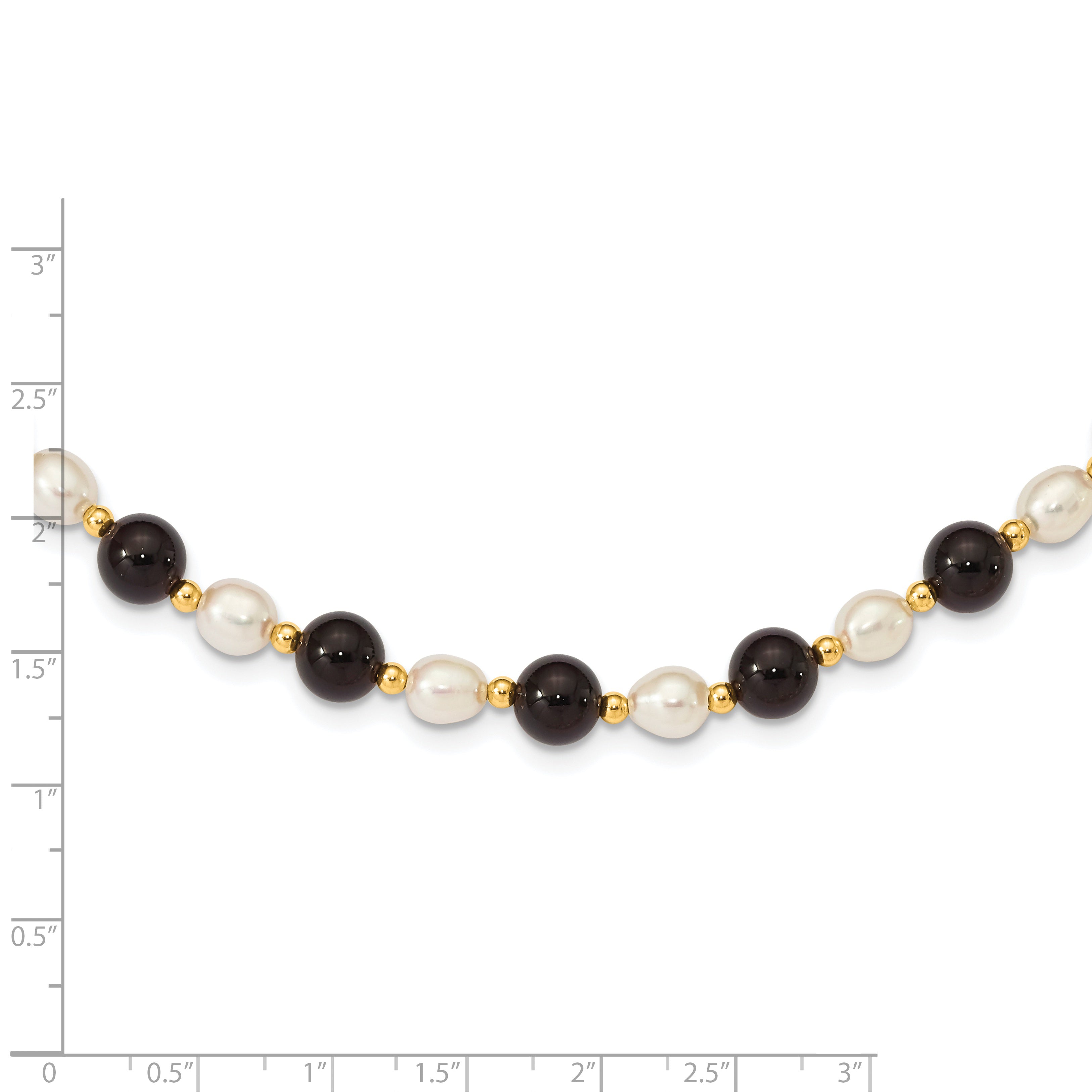 14k 6-7mm White Rice FW Cultured Pearl Onyx Bead Necklace