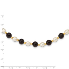 14k 6-7mm White Rice FW Cultured Pearl Onyx Bead Necklace